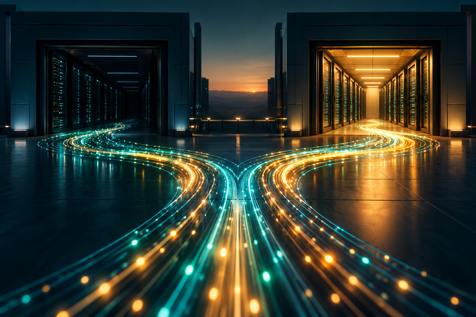 Conceptual server entrances with one unavailable and another carrying traffic.