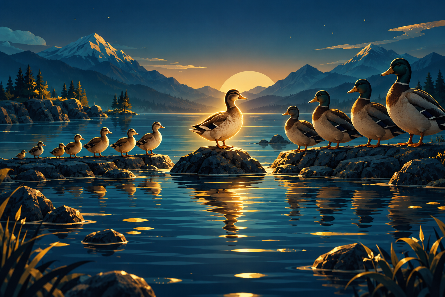 Original duck groups arranged around a highlighted pivot duck.